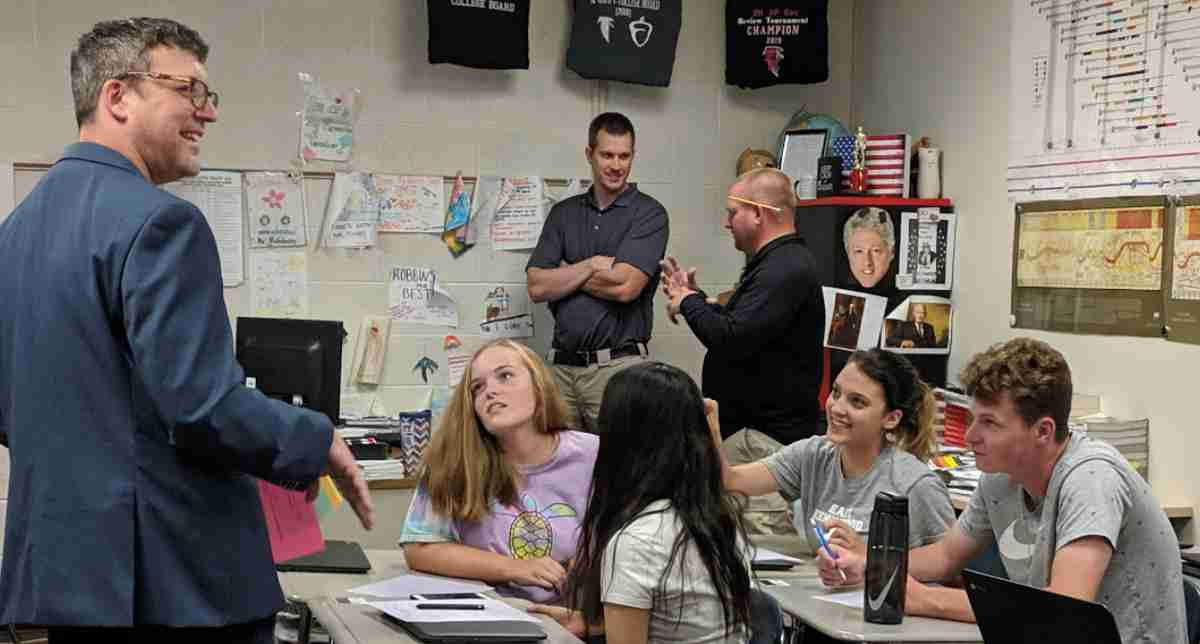 David Crane discusses democracy with high school students