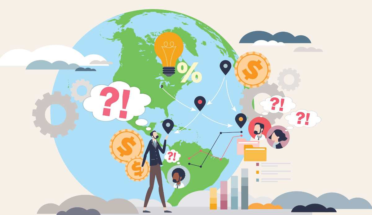 Illustration of globe showing confused purchasing managers