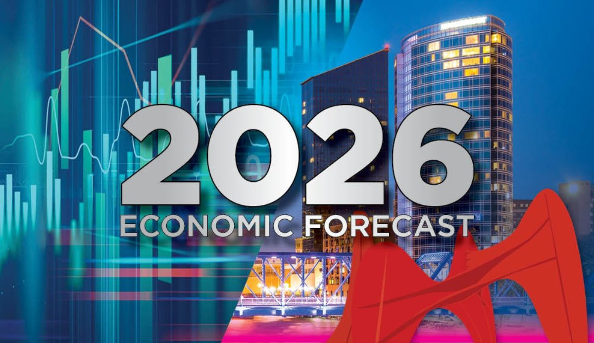 Image of Grand Rapids icons with article title overlaid as 2026 Economic Forecast