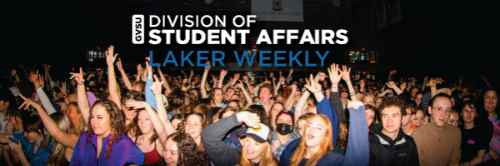 Laker Weekly logo and students in a crowd during Spring Concert