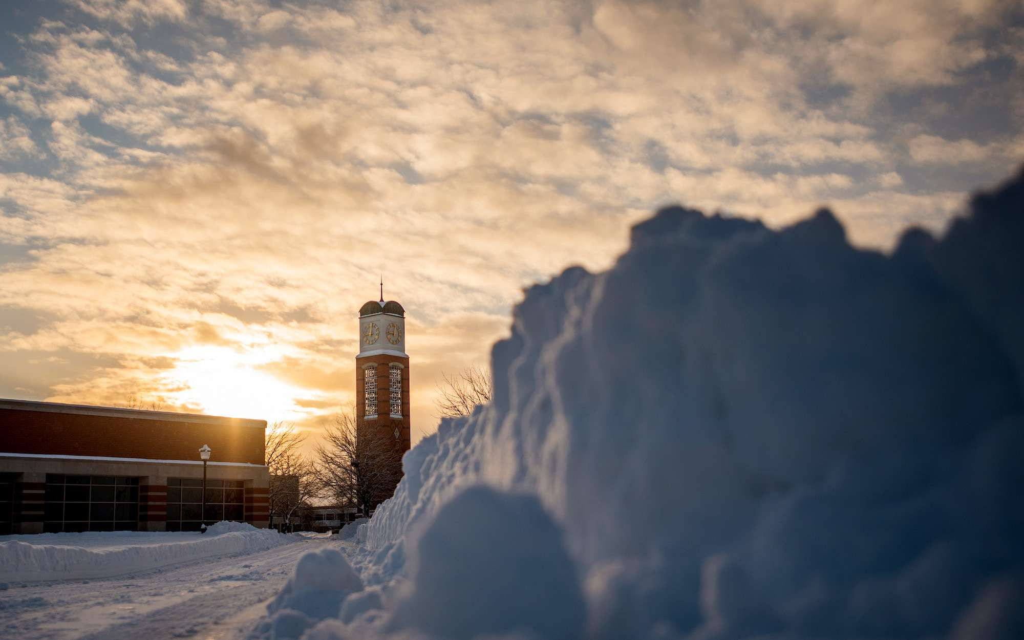 Sunset behind the Cook Carillon Tower in winter