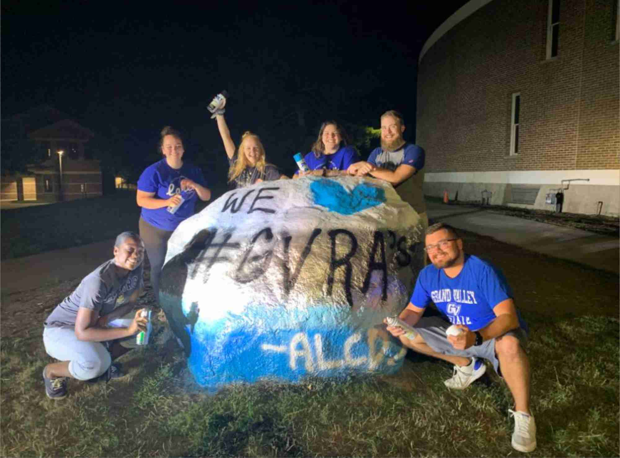 GV RA's painting the Allendale campus rock