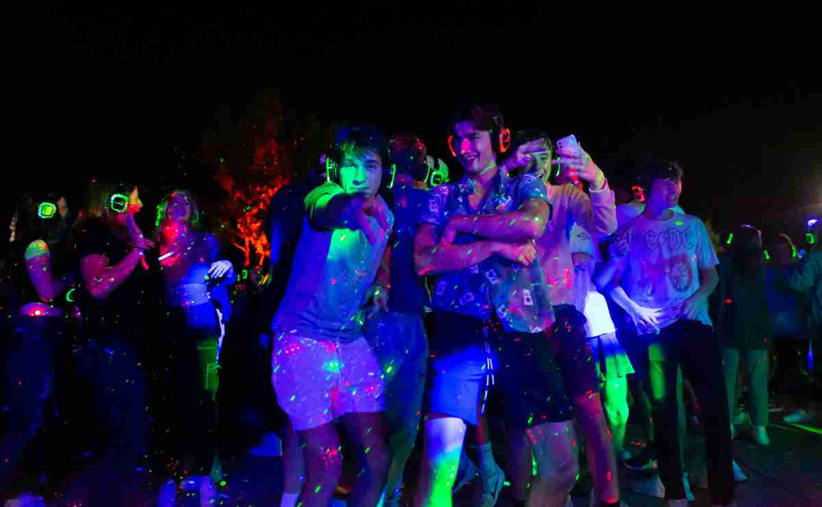 Students dancing at the silent disco