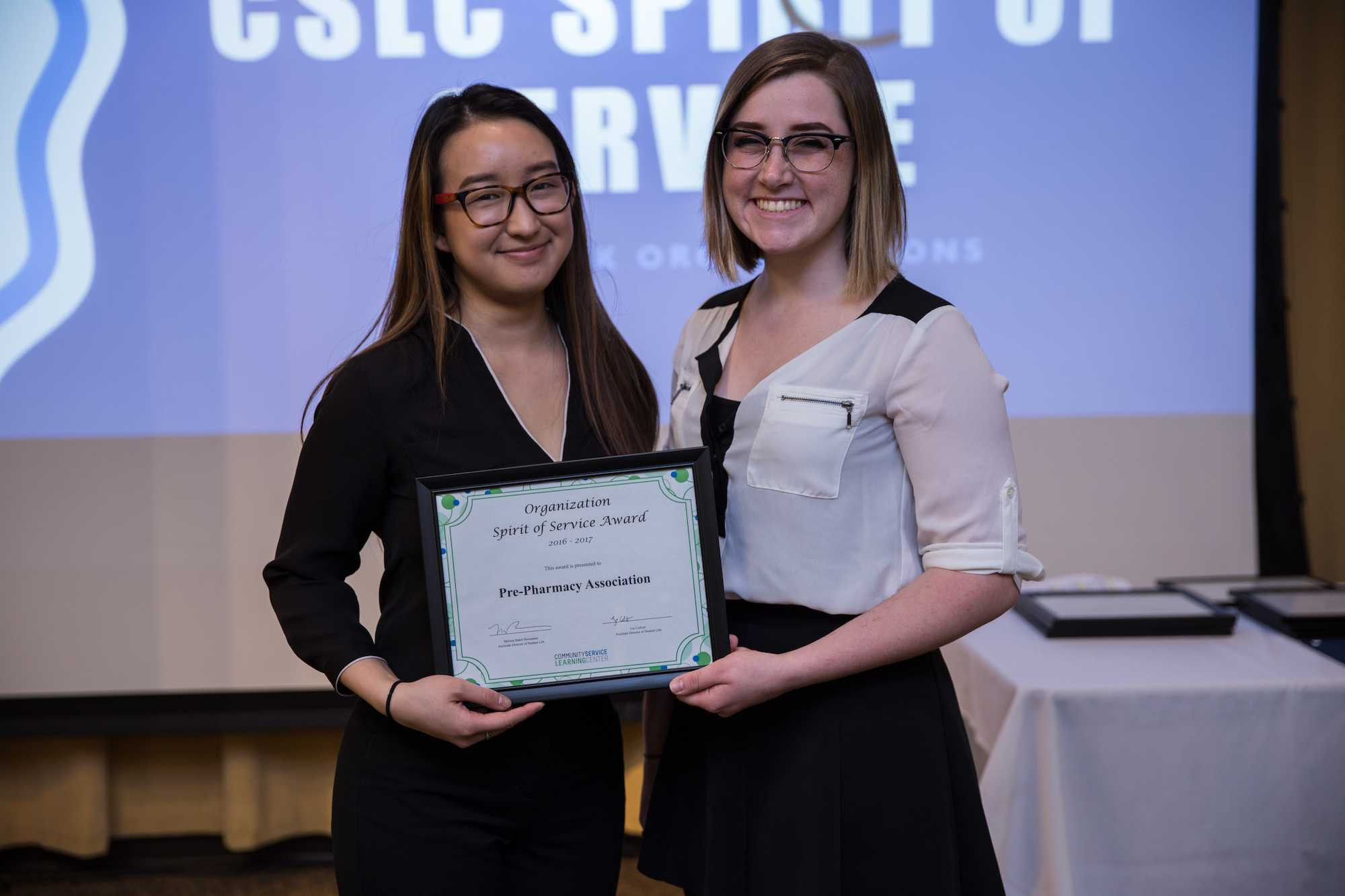 Two students who received a student life award 